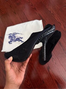 Burberry Black Mesh Heels with Sculpted Textured Heel